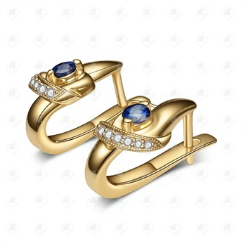 Серьги с Бриллиантами и сапфирами, золото 585 (14K), вес 7.82 г.