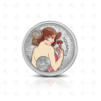 Монета 1 доллар "Знаки зодиака" с изображением Водолея , серебро I категория 925, вес 28.28 г.