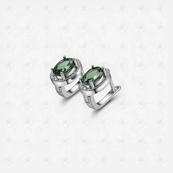Серьги с Кварцем и Фианитами, серебро I категория 925, вес 3.51 г.