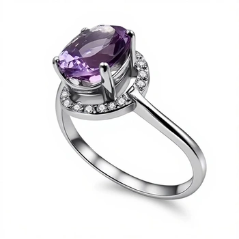 Кольцо с аметистом и бриллиантами 16бр кр57 0,0448ct 5/7a , золото 585 II Категория, вес 2.32 г.