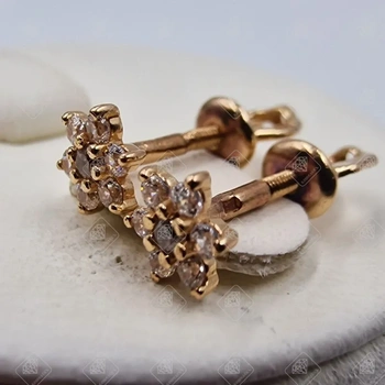 Серьги с фианитами, золото 585 II Категория, вес 1.16 г.