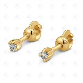 Серьги пусеты с фианитами, золото 585 II Категория, вес 0.75 г.