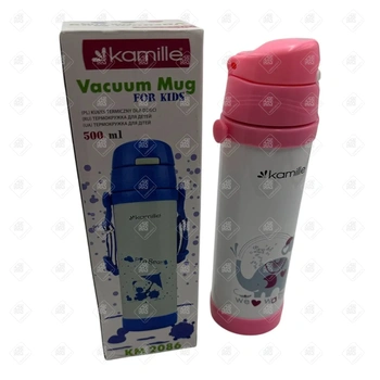 Термос для детей 500 мл. с трубочкой и ремешком KM-2086