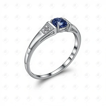 Кольцо с бриллиантами и синтетическим сапфиром , золото 585 (14K), вес 2.12 г.