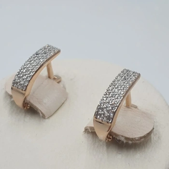 Серьги с фианитами, золото 585 II Категория, вес 1.5 г.