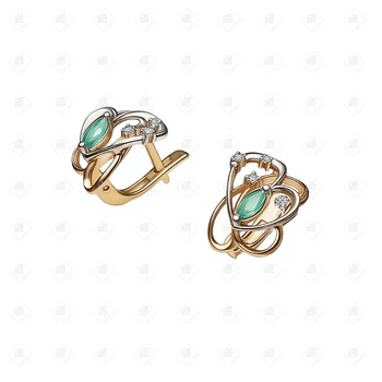Серьги с бриллиантами и изумрудом, золото 585 (14K), вес 3.36 г.