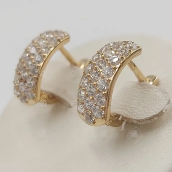 Серьги с фианитами, золото 585 II Категория, вес 3.15 г.