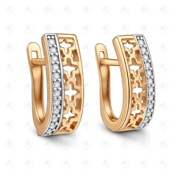 Серьги с фианитами, серебро I категория 925, вес 2.58 г.