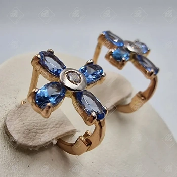Серьги с Топазом Swiss Blue, золото 585 II Категория, вес 2.94 г.