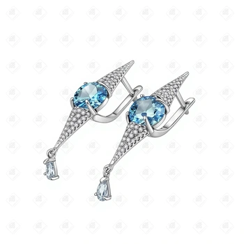 Серьги с Фианитами и Топазами, серебро I категория 925, вес 6.13 г.