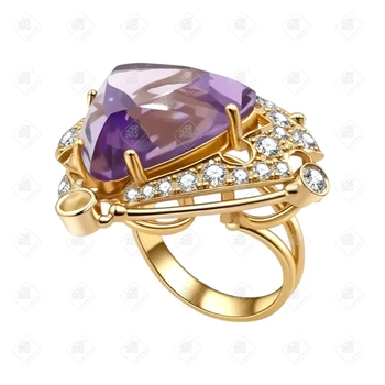 Кольцо с аметистом, бриллиантами и жёлтым сапфиром , золото 750 (18K), вес 12.89 г.