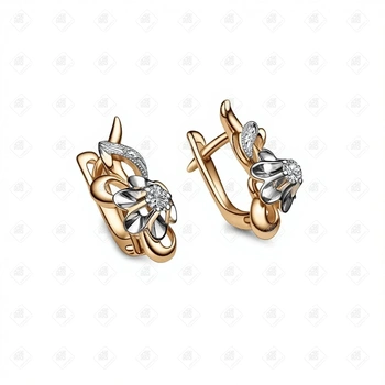 Серьги тюльпаны с бриллиантами , золото 585 (14K), вес 3.88 г.
