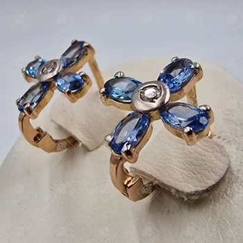 Серьги с Топазом Swiss Blue, золото 585 II Категория, вес 2.94 г.