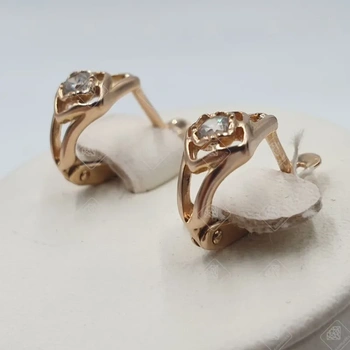 Серьги с фианитами, золото 585 II Категория, вес 2.11 г.