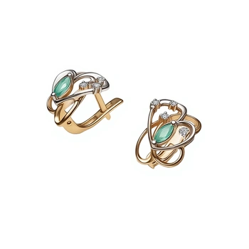 Серьги с бриллиантами и изумрудом, золото 585 (14K), вес 3.36 г.