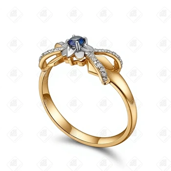 Кольцо с сапфиром и бриллиантами, золото 585 (14K), вес 1.37 г.