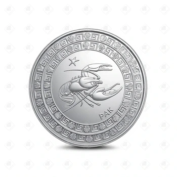 Монета 5 Dollars  Elizabeth 2  «Знаки Зодиака» Рак 2012 год, серебро II категория 925, вес 31.1 г.