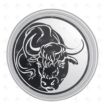 Монета год быка Три рубля, серебро I категория 925, вес 34.88 г.