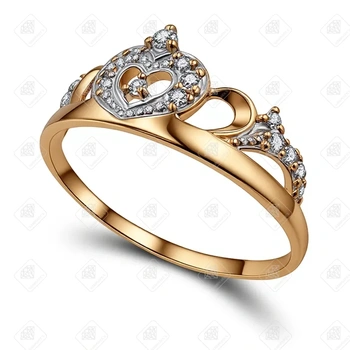 Кольцо Корона с фианитами, золото 585 (14K), вес 1.4 г.