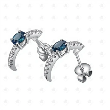 Серьги с бриллиантами и сапфиром , золото 750 (18K), вес 2.34 г.