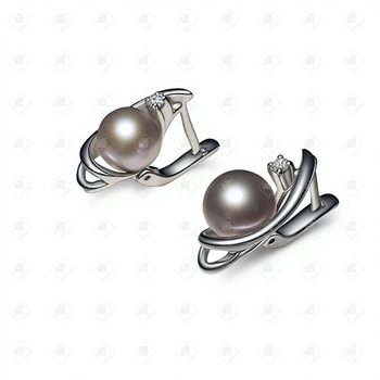 Серьги с Жемчугами и Бриллиантами , золото 585 (14K), вес 5.37 г.