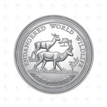 Острова Кука 50 долларов 1990 г. (Вымирающие виды - Газель-дама), серебро I категория 925, вес 19.2 г.