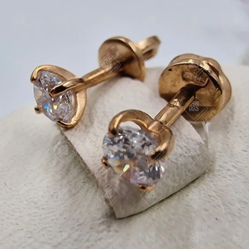 Серьги пусеты с Фианитами, золото 375 II категория, вес 0.85 г.