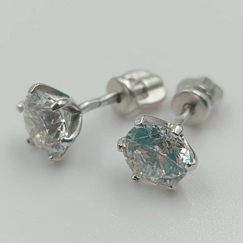 Серьги пусеты с фианитами, золото 585 II Категория, вес 1.87 г.