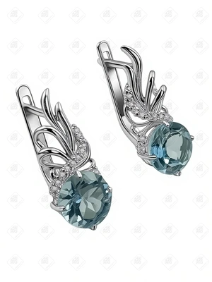 Серьги с фианитами , серебро I категория 925, вес 3.68 г.