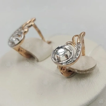 Серьги с фианитами , золото 585 II Категория, вес 1.93 г.