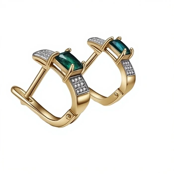 Серьги с изумрудами, золото 585 (14K), вес 2.5 г.