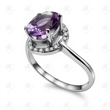 Кольцо с аметистом и бриллиантами 16бр кр57 0,0448ct 5/7a , золото 585 II Категория, вес 2.32 г.