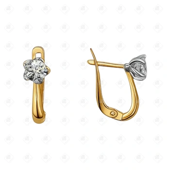 Серьги с фианитами, золото 585 II Категория, вес 2.18 г.