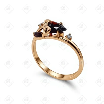 Кольцо с Гранатами и Фианитами , золото 585 II Категория, вес 1.81 г.
