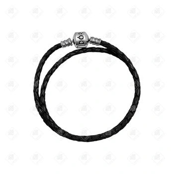 Двойной кожаный браслет Pandora, серебро II категория 925, вес 5.84 г.