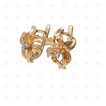 Серьги с бриллиантами  Rose Gold Feur Set , золото 585 II Категория, вес 3.67 г.