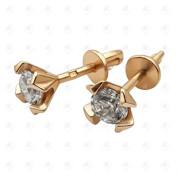 Серьги пусеты с фианитами, золото 585 II Категория, вес 1.63 г.