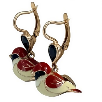 Серьги "Птички" с фианитами, серебро II категория 925, вес 10.54 г.