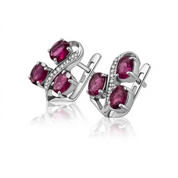 Серьги с корундом , серебро I категория 925, вес 3.53 г.