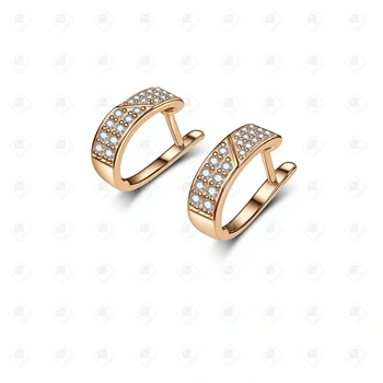 Серьги с фианитами, золото 585 (14K), вес 3.08 г.