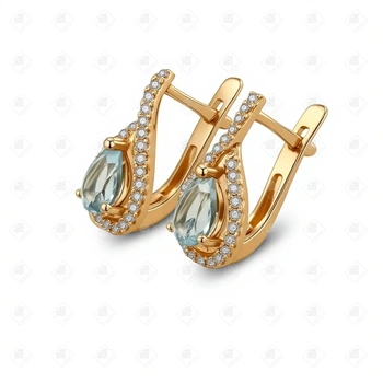 Серьги с Топазами и Фианитами , золото 585 II Категория, вес 2.52 г.