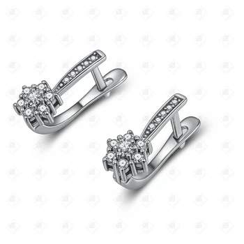 Серьги с фианитами, золото 585 II Категория, вес 2.39 г.