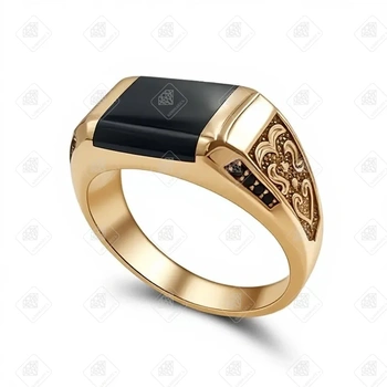 Кольцо с черным ониксом, золото 585 II Категория, вес 8.64 г.
