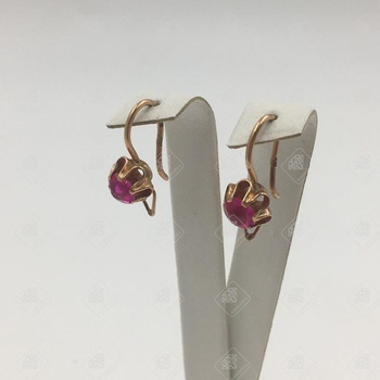 Серьги с корундом, золото 585 IV Категория, вес 2.79 г.