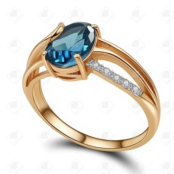 Кольцо с топазом и фианитами, золото 585 II Категория, вес 2.52 г.