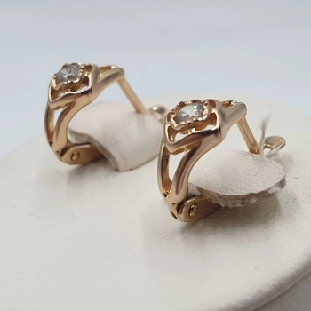 Серьги с фианитами, золото 585 II Категория, вес 2.11 г.