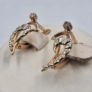 Серьги золотые с фианитами, золото 585 II Категория, вес 2.59 г.