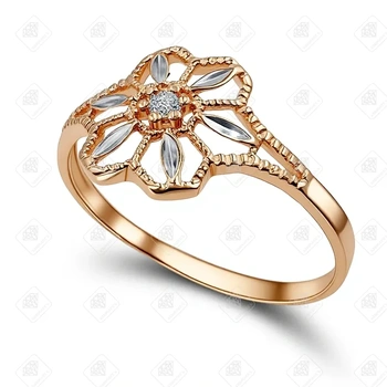 Кольцо ромашка с фианитом, золото 585 II Категория, вес 1.25 г.