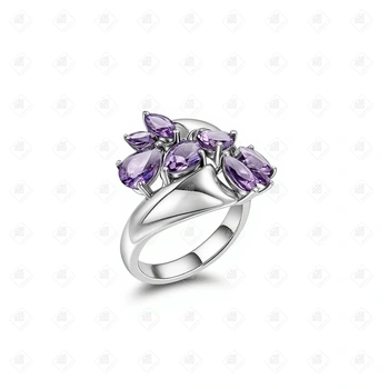 Кольцо с Аметистами, серебро I категория 925, вес 3.88 г.