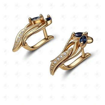 Серьги с сапфирами и бриллиантами, золото 585 (14K), вес 4.14 г.